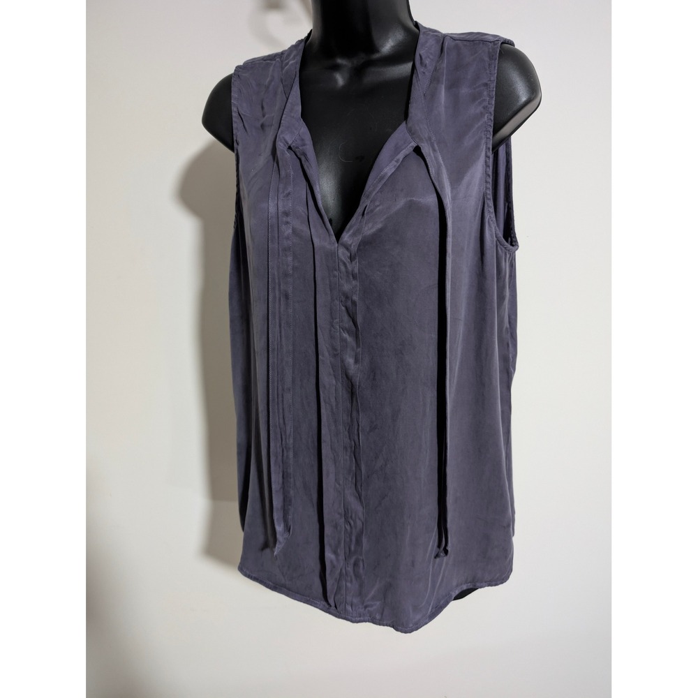 Splendid Womens Sleeveless V Neck Top Purple Blouse Tie Front Suede Type Large